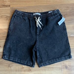Washed Black Chambray Pull- On Shorts